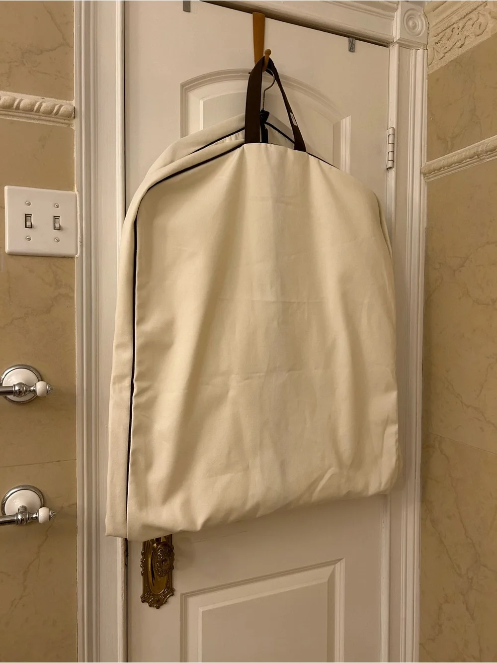 Hermes Garment Bag in Cream with Piping Trim
